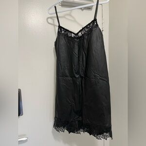 Guess Black Lace-Trim Satin Slip Dress